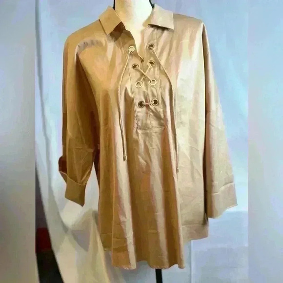 Chico's Womens Top with front string tie, Taupe (Size 4) - Picture 1 of 13